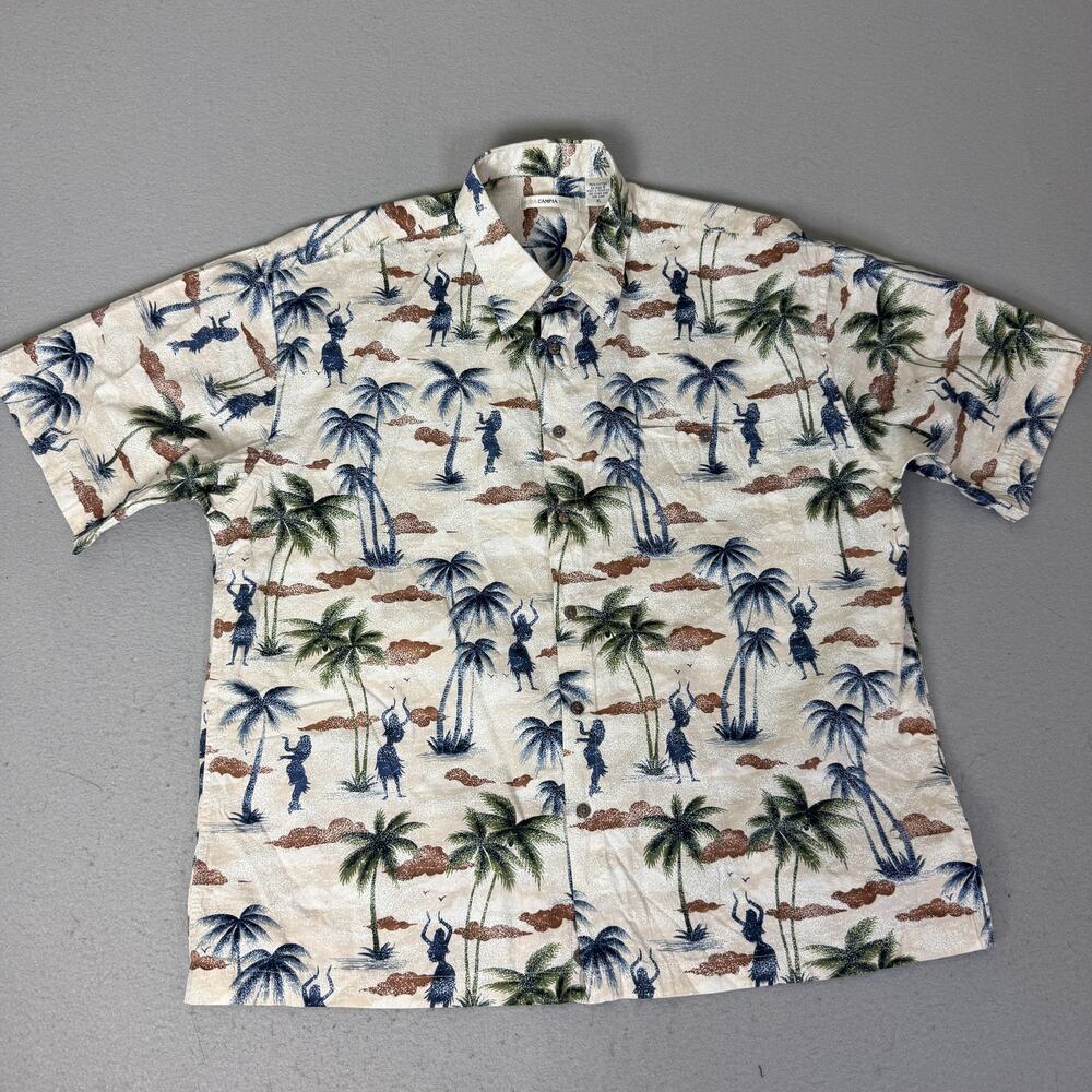Campia Moda Men’s XL Hawaiian Shirt 100% Cotton Hula Palm Tree Aloha
